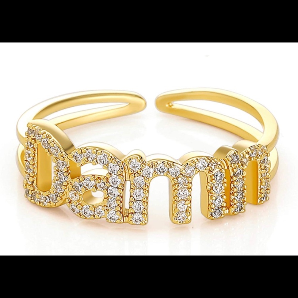 Damn gold-tone ring adjustable gift box cz stones one size fits most